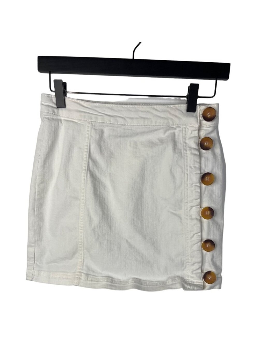 Free People Womens 4 White Mini Skirt Button Front Cotton Boho Casual